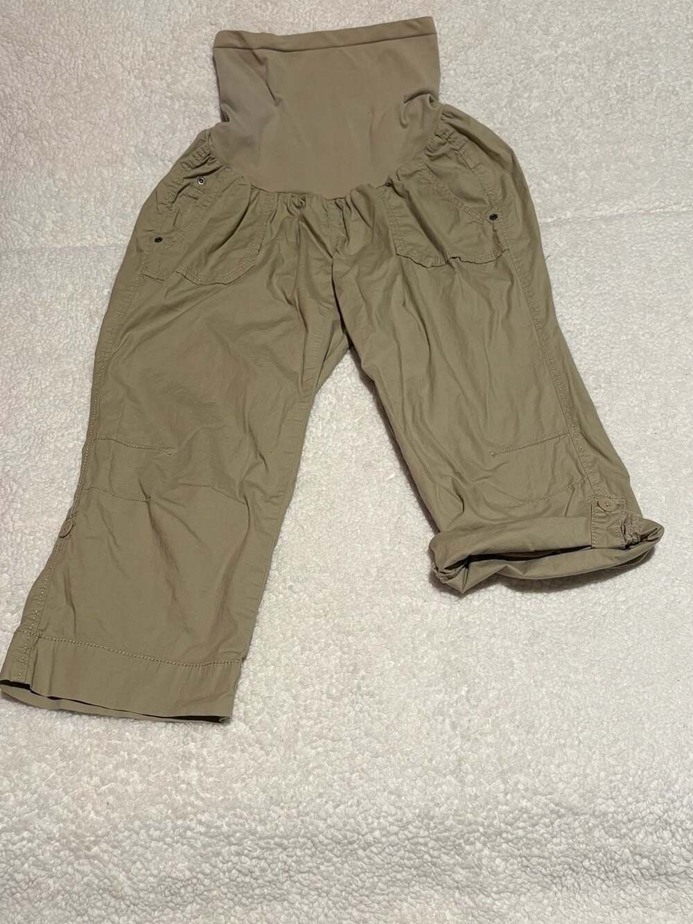 Motherhood Maternity Secret Fit Belly Cargo Capris Tan Size L